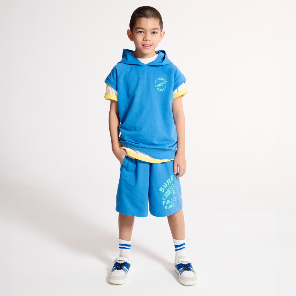 سويت شيرت بغطاء للرأس وأكمام قصيرة أخضر اللون للأولاد